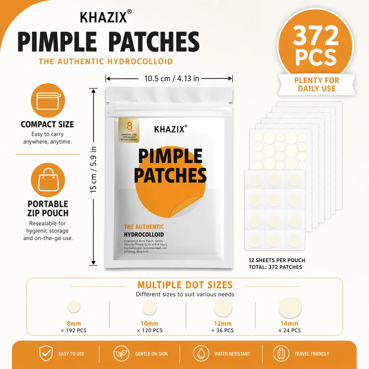 Hydrocolloid Acne Pimple Patch, Hydrocolloid Spot Stickers, Covering Zits and Defect, Nighttime Spot Stickers for Face and Skin view 5