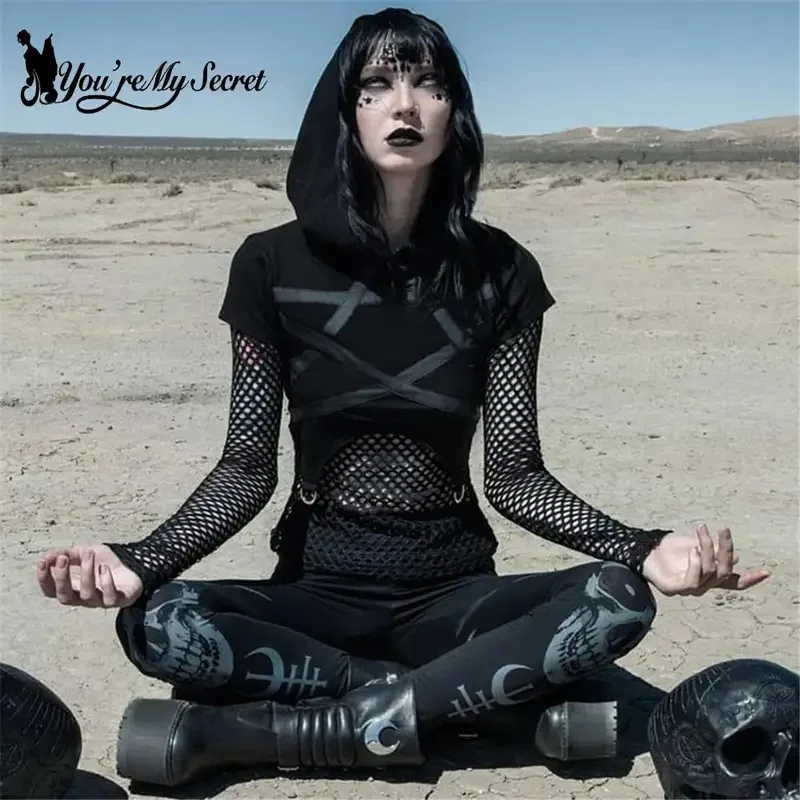 [أنت سريتي] 2024 طماق القوطية الساخنة للنساء Ouija تجريب السراويل الظلام الجرونج الأسود القط الجمجمة Leggins الشيطان الشيطان Legins