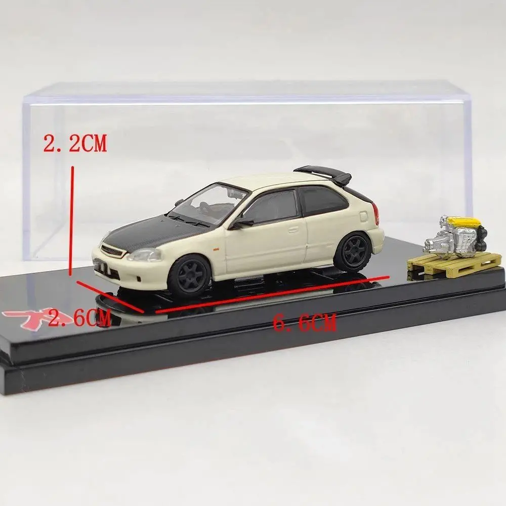 Hobby Japón 1/64 para TYPE R (EK9) con modelo de pantalla de motor, juguetes fundidos a presión blancos y amarillos, regalos de colección de coches