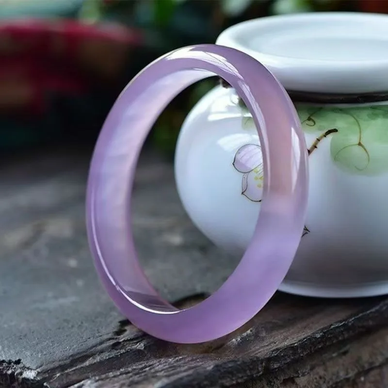 

Natural Agate Ice Purple Chalcedony Round Bar Jade Bracelet, Elegant Temperament Versatile Model