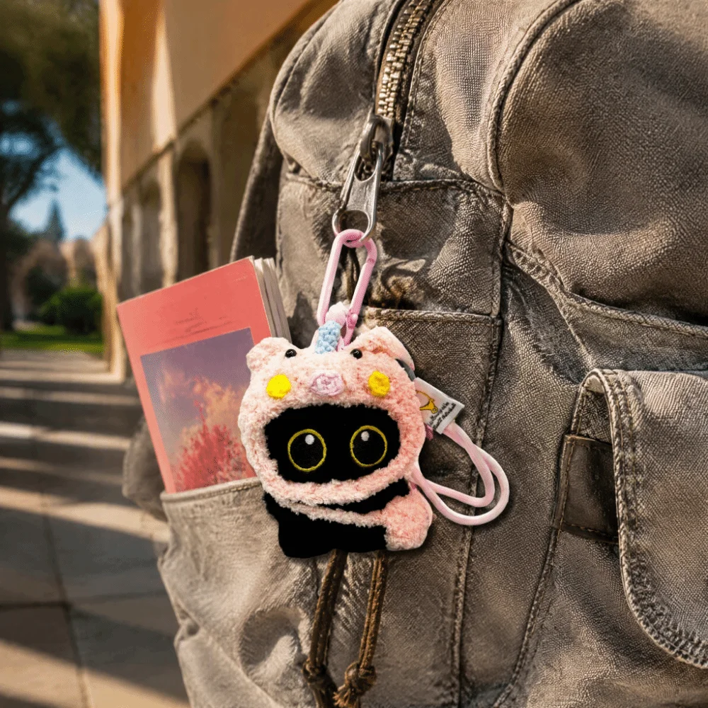 Plush Made Black Cat Keychain Lightweight Soft Stuffed Cartoon Bag Charm Squeaky Function Sturdy Hanging Clasp Stuffed Pendant