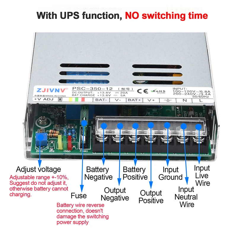 350W UPS Switching Power Supply AC 220V to DC 12V/24V Charging Power Supply 12V 24V PSC-350-12 PSC-350-24