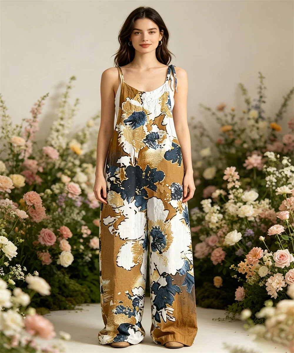 2026 Women's new black and white reindeer print comfortable jumpsuit, off shoulder sleeveless loose lantern pants casual wear