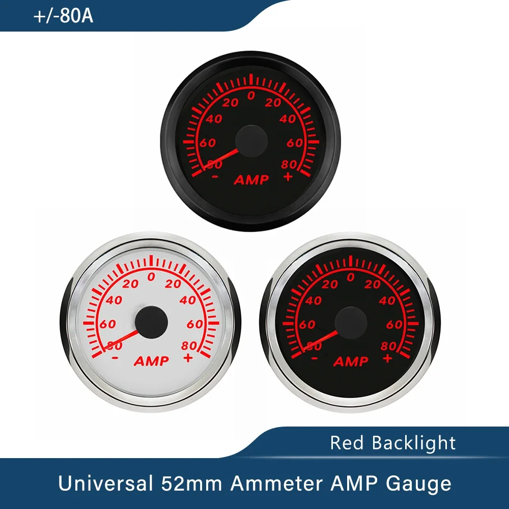 Newest 52mm Universal Ammeter Ampere Meter +/-50A +/-80A +/-150A  with Current Sensor 9-32V with Red Backlight for Car Boat