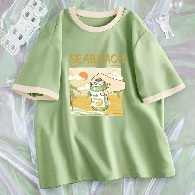 New Summer Funny Rabbit Short Sleeve T-shirt Women Men Cotton Loose Relaxed Simple Girls Short Top Round Neck Clothes Harajuku