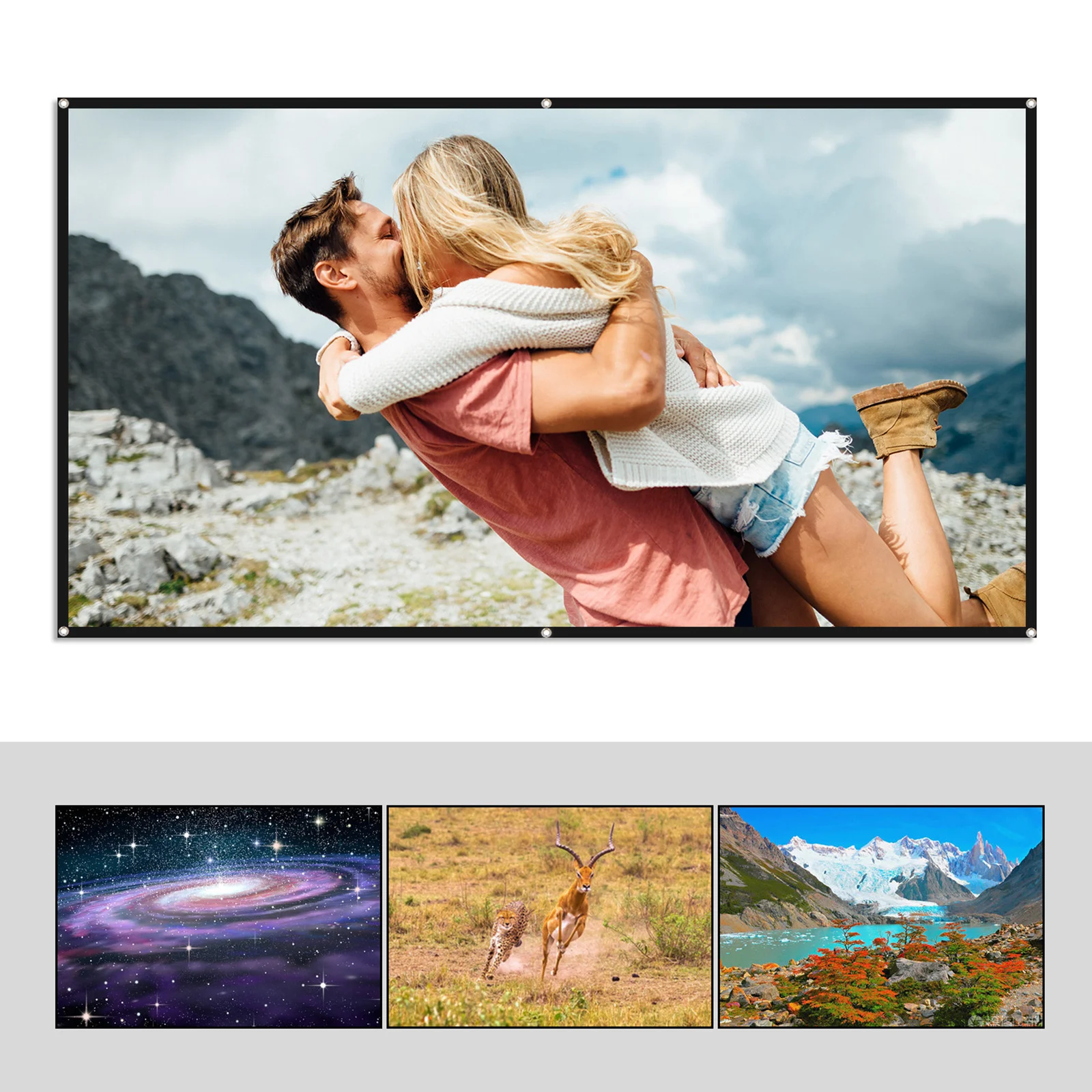 150 inches Projector Screen Widescreen 16:9 Portable Projection Screen Anti-Crease Foldable Indoor Outdoor Projector Movies
