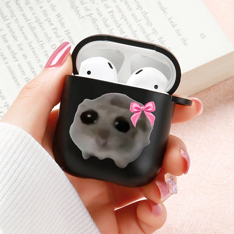 Funny Meme I Am Just A Girl Sad Hamster Black Silicone Case for Apple Airpods Pro 2 1 3 Shockproof Air Pods Earphone Box Cover