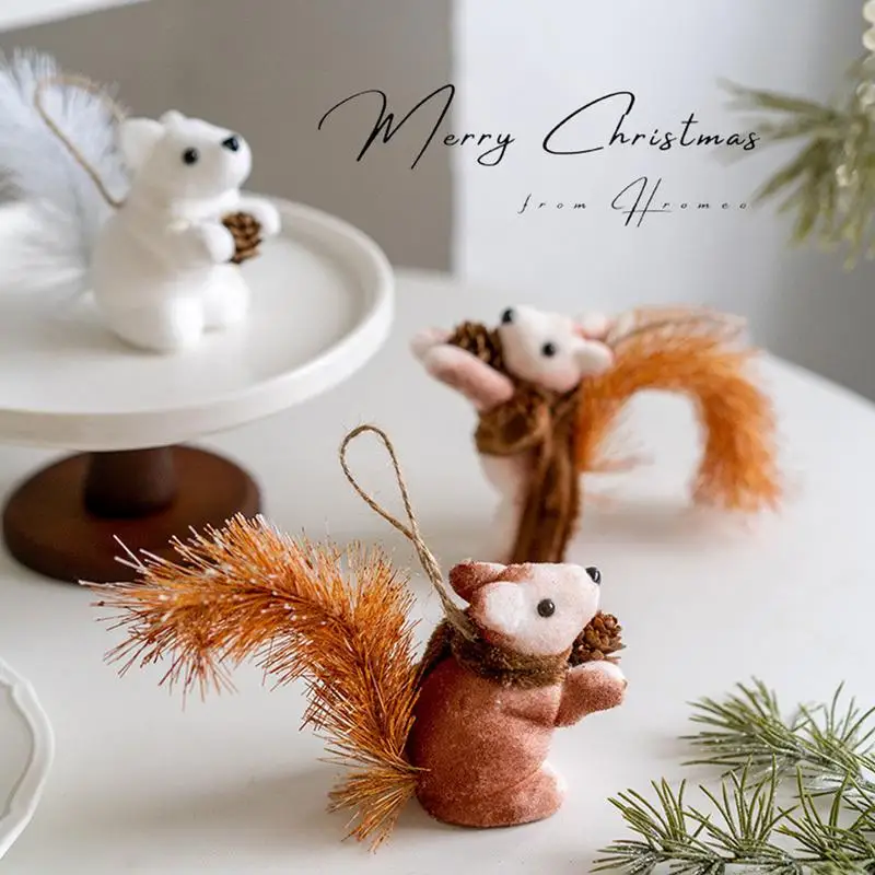 Squirrel Ornaments For Christmas Tree Furry Squirrel With Pinecone Holiday Ornament Animal Pendant For Home Decoration