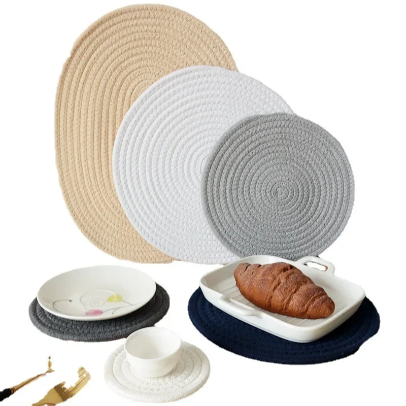 Natural Table Mat Insulation Pad Soft Heat Insulation Japanese Style Non-slip Cotton Simple Oval Woven Mat Kitchen Supplies