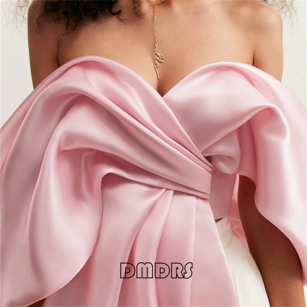 Many Colors Smooth Satin Women Prom Dress Top Off Shoulder Design Customized Cute Party Wear