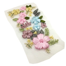 2pc Ribbon Embroidery Patch Flower Embroidered Applique Patches For Clothing Parches Sewing Accessories Sew On AC1104