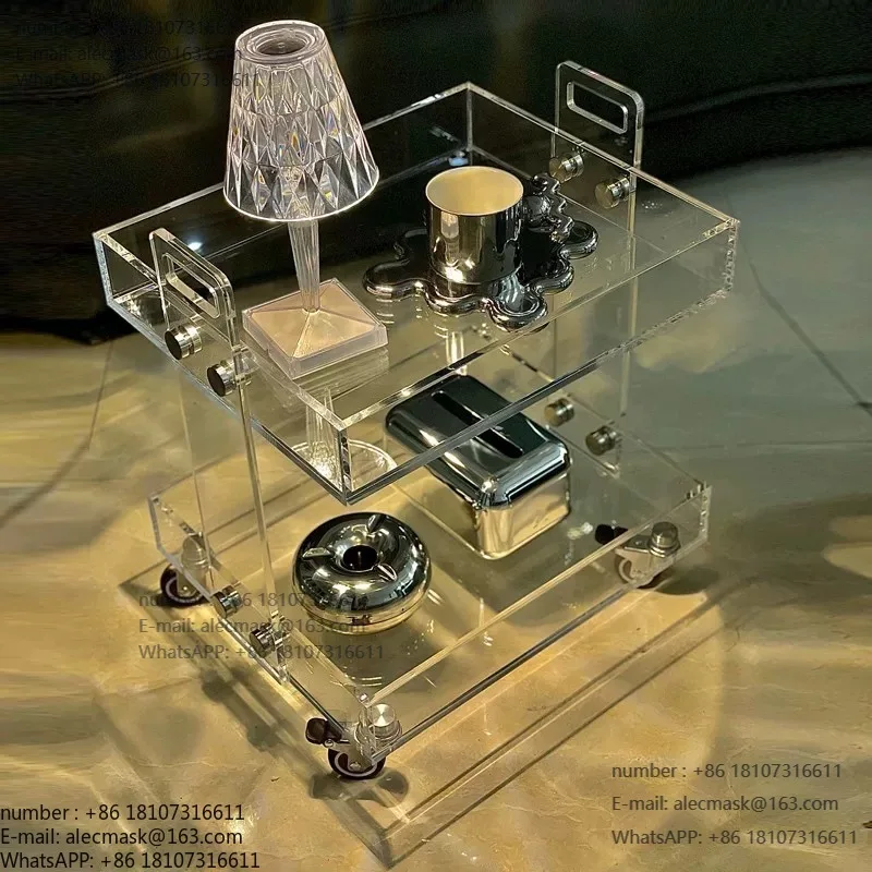 

Acrylic transparent movable trolley edge corner bedside table tea table multi-layer shelf mobile storage rack