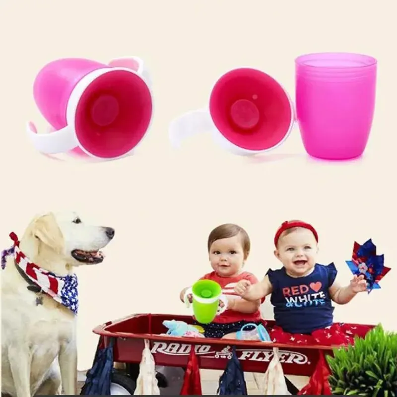 Baby Learning Drinking Cup With Double Handle Flip Lid 360 Degrees Can Be Rotated Leakproof Cup Infants Water Cups Bottle