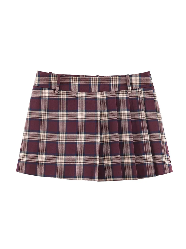 Tfmln primavera retro xadrez saias conjunto para mulheres solto manga cheia de couro pescoço jaqueta cintura alta plissado shorts saias commute terno