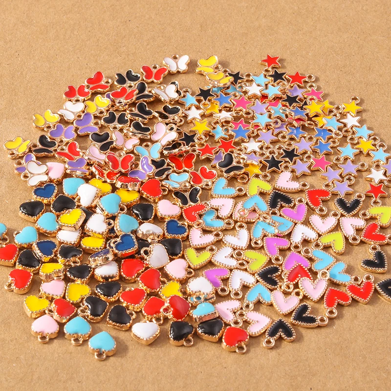 30pcs Mix Cute Enamel Star Heart Charms for Jewelry Making Butterfly Pendants DIY Earrings Necklaces Bracelet Craft Supplies