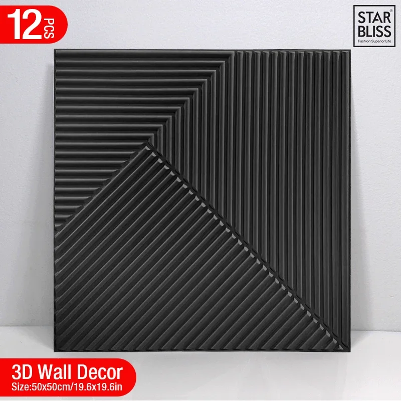 12pcs 50cm 3D wall decor Wood grain slatted wall panel 3D groove texture panel tile living room wall sticker waterproof bathroom