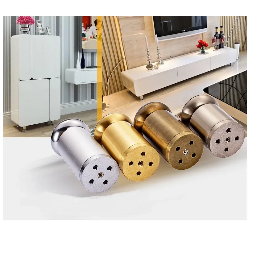 4 個亜鉛合金ラウンド Dia.50mm テレビキャビネット家具ソファベッド足レベリングレベラーサンディングシルバーブラシブロンズゴールドスチール