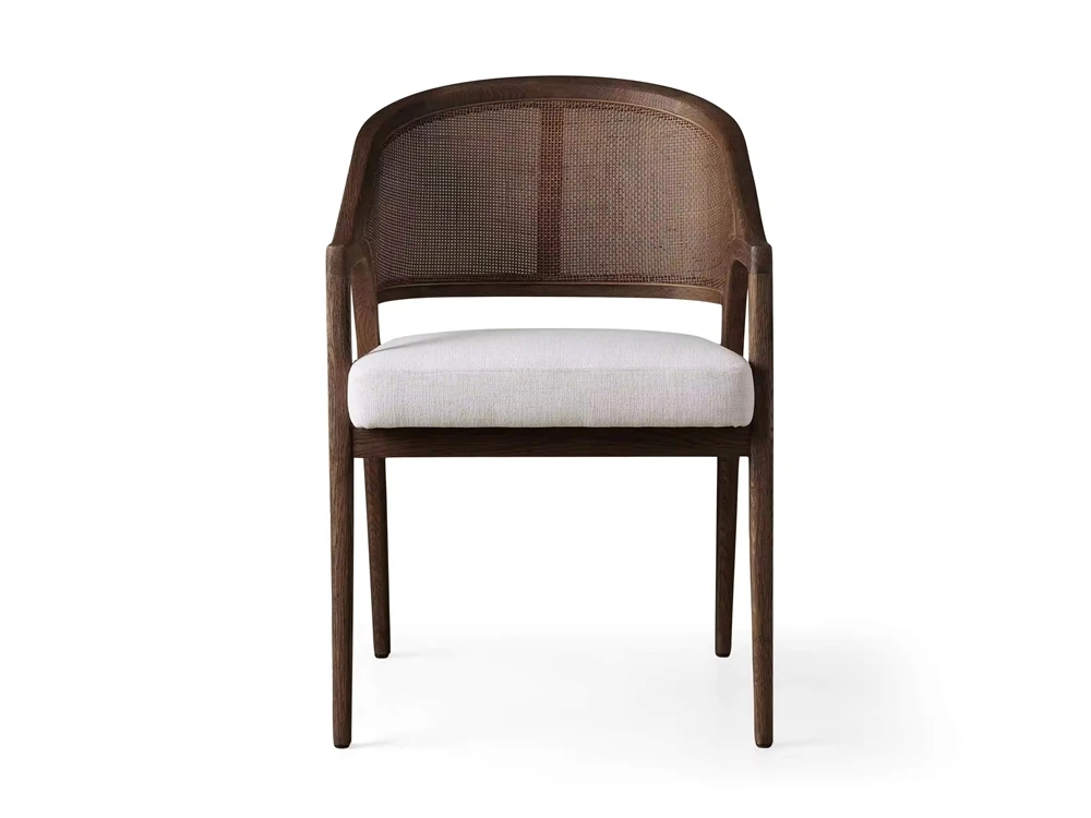 High Rattan Solid Oak Wood Arm Chair French Cane Dining Chairs for Home Office and Restaurant Use