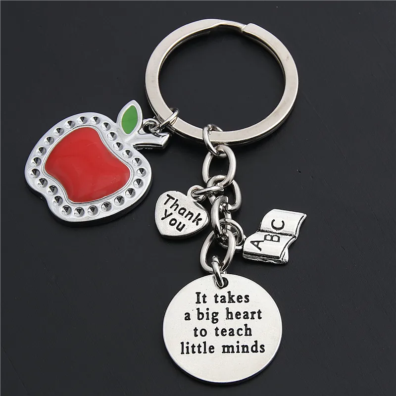 1pc Classic Big Apple Thank you Heart ABC Book Enamel Alloy Keychain Teachers' Day Series Good Gift for Teachers DIY Jewely
