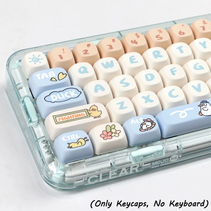 Kawaii Duck Keycap Set Cute Duck Theme Pattern Keycaps MOA Height PBT Material Keycaps for Mechanical Keyboard Accessories
