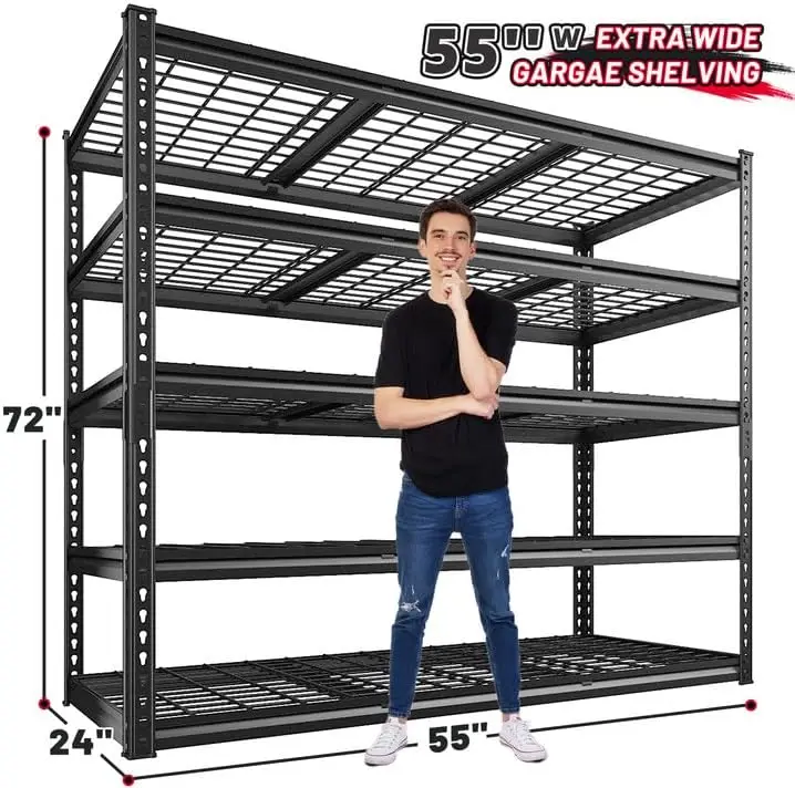3000LBS Heavy  Storage 5 Tier Adjustable Metal Shelving Unit for Storage Rack Garage Storage Shelves Industrial Utility Shelf