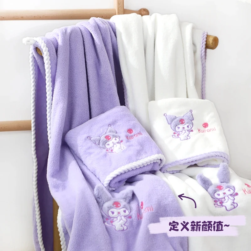 

Горячее банное полотенце Sanrio Kuromi, полотенце для взрослых, платок, протирание лица, ручной душ, впитывающее воду, мягкие предметы домашнего обихода, каваи, аниме, мода