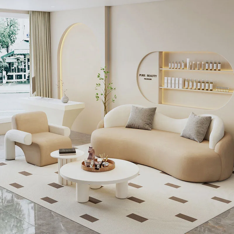 Nordic curved small apartment household fabric sofa, beauty salon lounge area reception double sofa