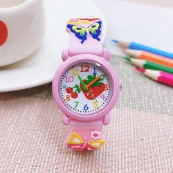 Bambini ragazze 3D cartone animato cinturino a farfalla orologi da polso faccia di fragola rossa piccoli bambini piccoli orologi di qualità digitale carino