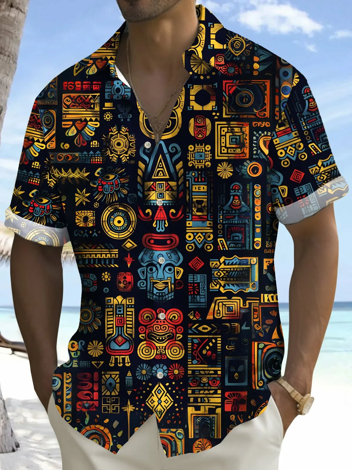 2025 الصيف الرجال ثلاثية الأبعاد مطبوعة هندسية الفن الجرافيك قمصان هاواي قمصان غير رسمية زر حتى قمصان قصيرة الأكمام لا جيوب