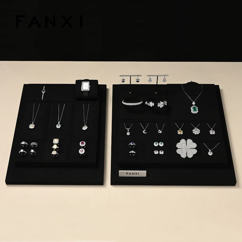 WoodTen Light Luxury Jewelry Display Stand Black Microfiber Earring Necklace Watch Ring Counter Exhibition Jewelry Display Props