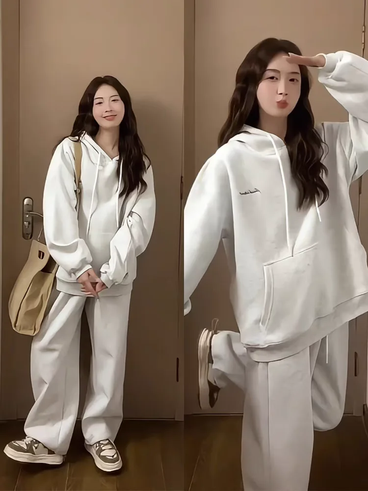 

Oversize casual sportswear set for women in Spring and Autumn, Korean version, hooded sweatshirt, long pants, student two-piece