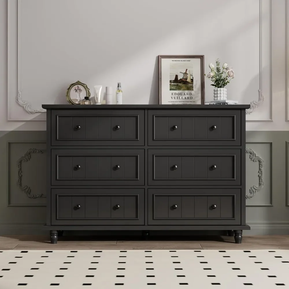 6 Drawer Dresser, Antique Chest of Drawers, Large Cabinet with Storage, Big Dresser for Clothes in Living Room