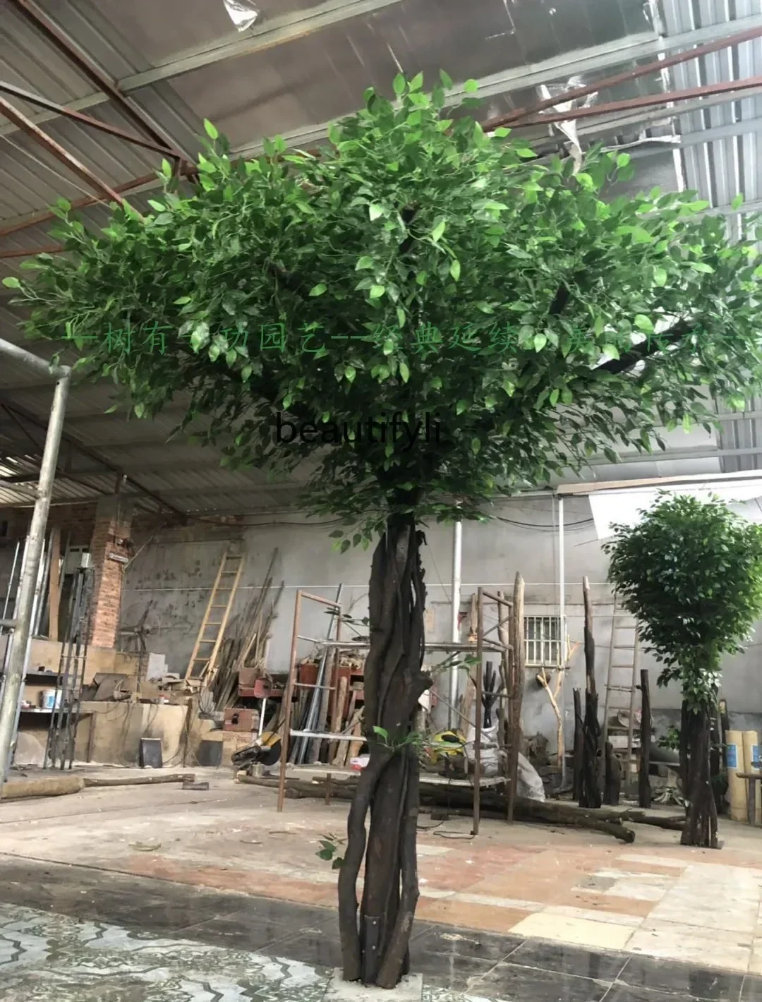 A485  Simulation Tree Simulation Banyan Tree Large Plant Living Room Pachira Macrocarpa Solid Wood Trunk Decoration