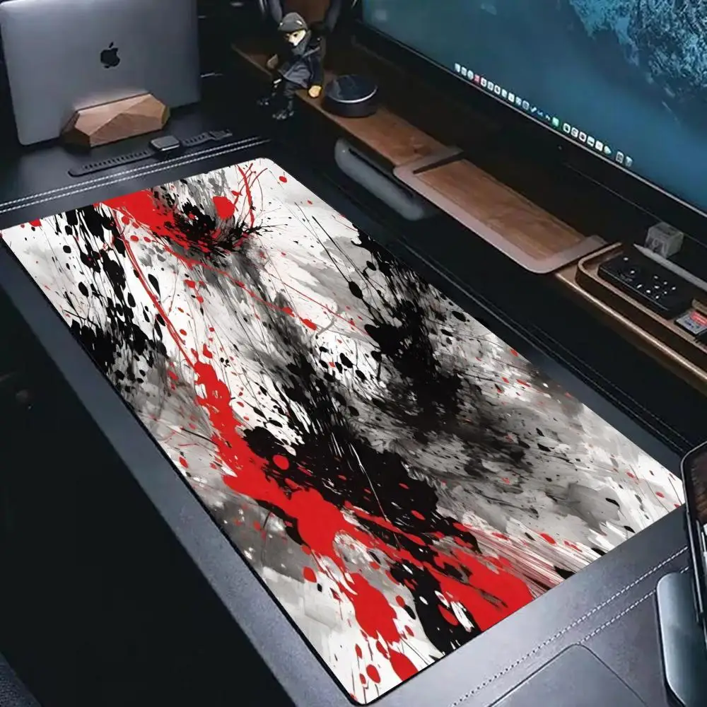 Red Black Ink Splash Mouse Pad Desk Mat Keyboard Pad XXL Large Non-Slip Rubber Table Mat for PC Gaming Office Home Desktop Decor