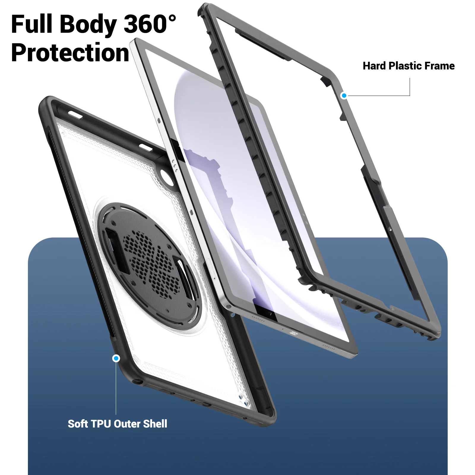 360 ° Rotação para Samsung Tab A9Plus 11 Polegada SM-X210 X215 X216 X218 Tab A9 8.7 Polegada SM-X110 X115 Capa de suporte à prova de choque