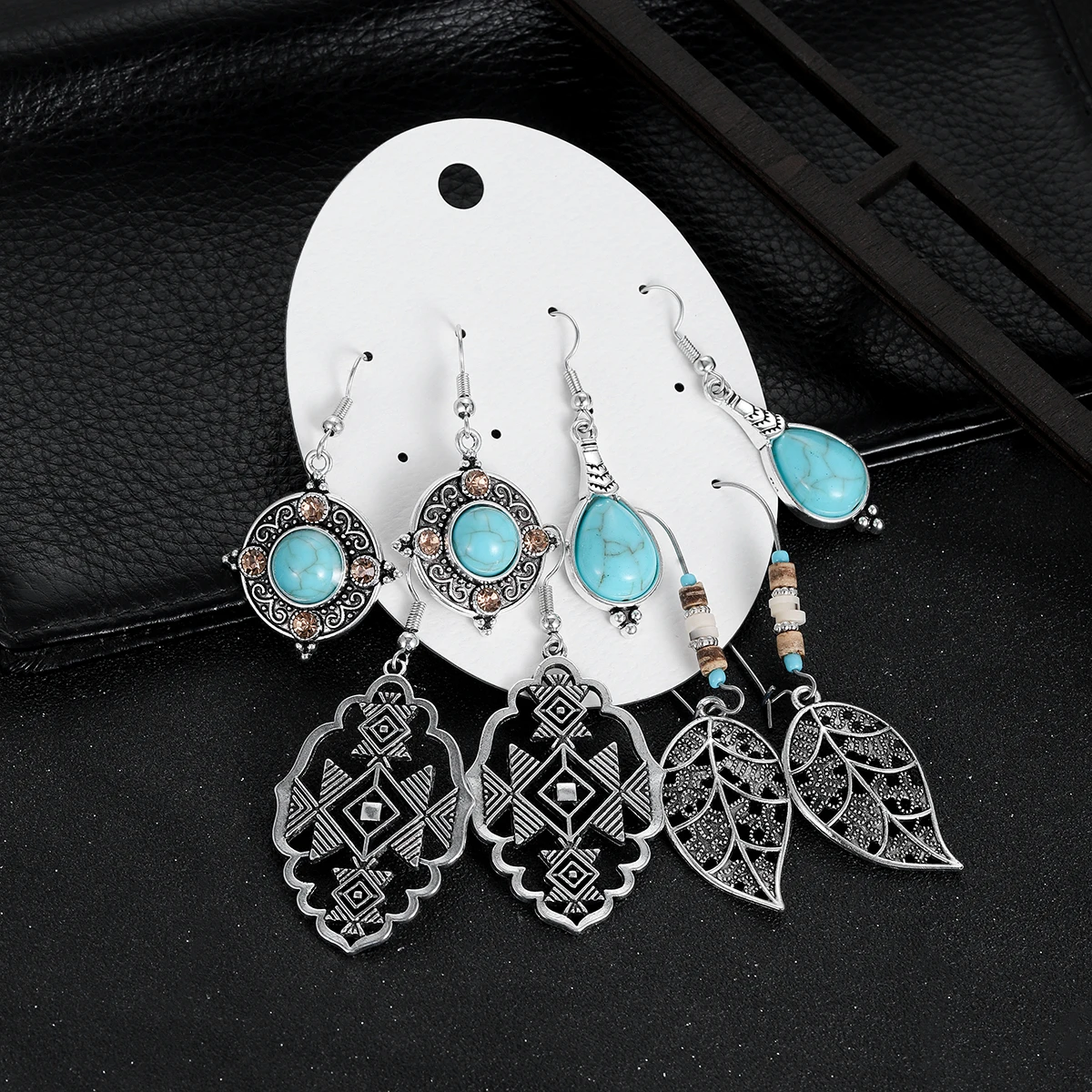 12 نمط بوهو ريترو الأزرق حجر طقم من الحلقان المرأة العرقية هندسية يترك جولة أقراط فضية اللون 2025 مجوهرات جديدة بيجو #1