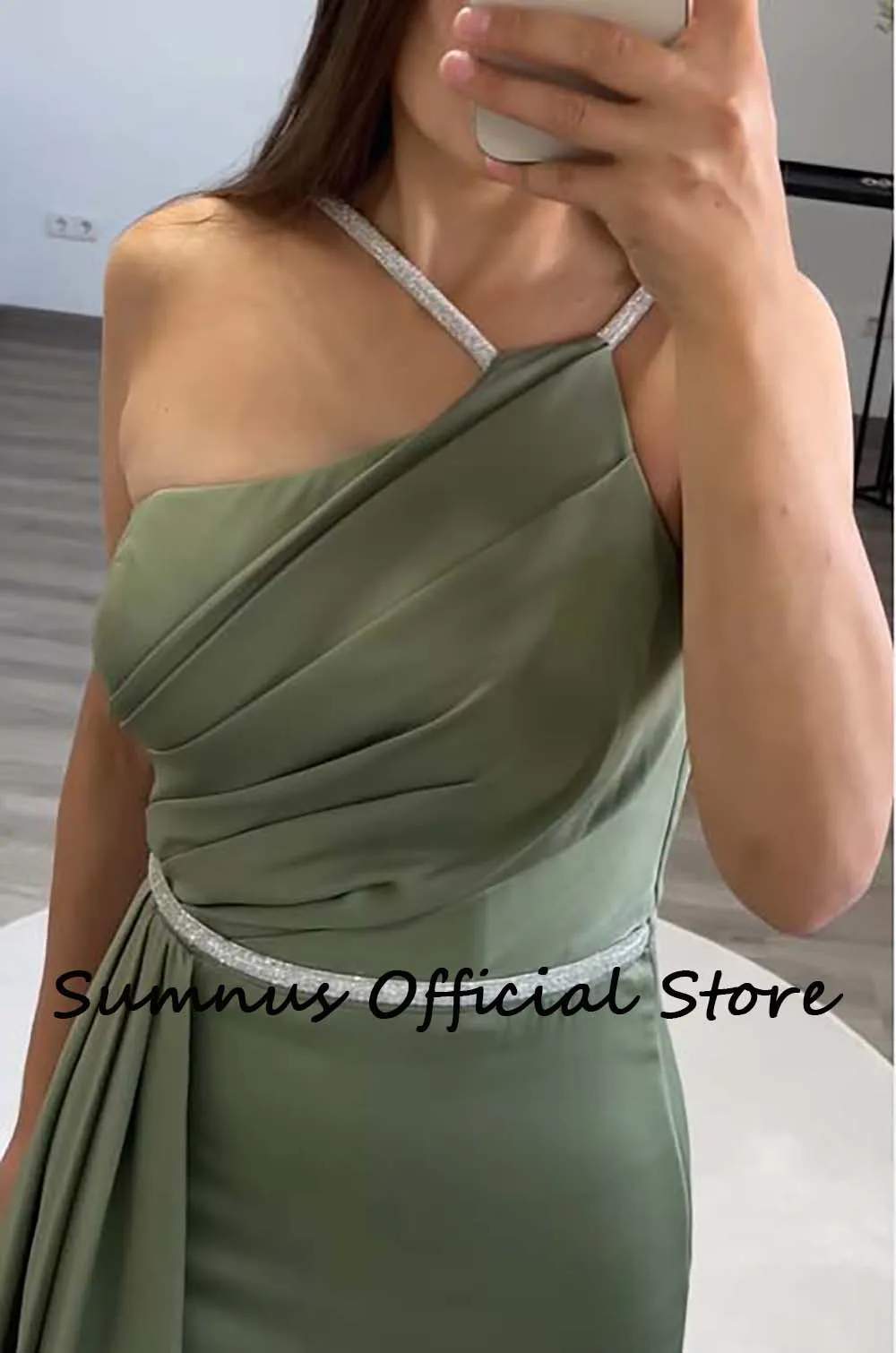 Sumnus Olive Green Mermaid Avondjurken Spaghettibandjes Side Split Met Trein Formele Gowns Robe De Soiree Femme Elegante