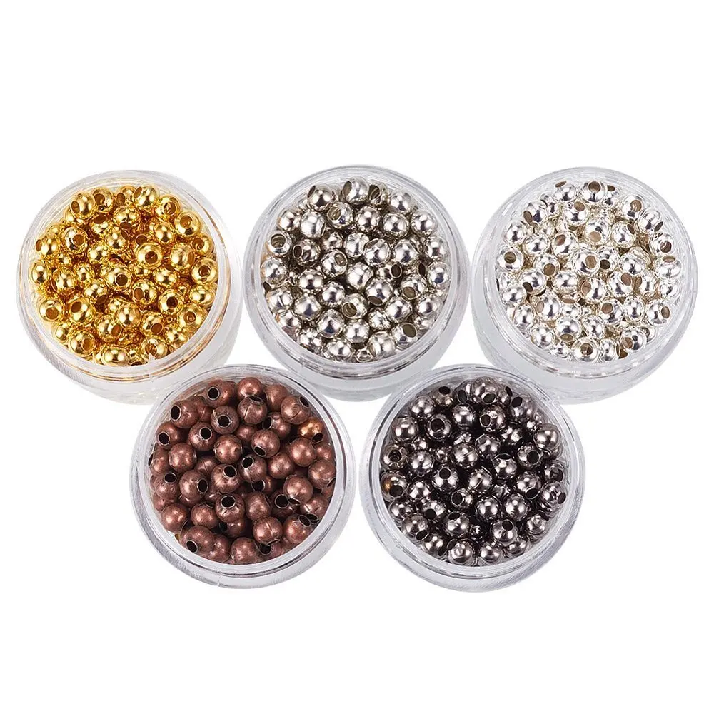 1350pcs 3mm Spacer Beads Smooth Tiny Spacers Metal Iron Round Ball Loose Beads Gold Plated Seed Beads for Summer Stackable