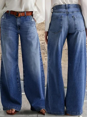 

Женские прямые джинсы с широкими штанинами и декоративной строчкой спереди, удобные и эластичные на все сезоны, женские джинсы и одежда (ремень в комплект не входит)