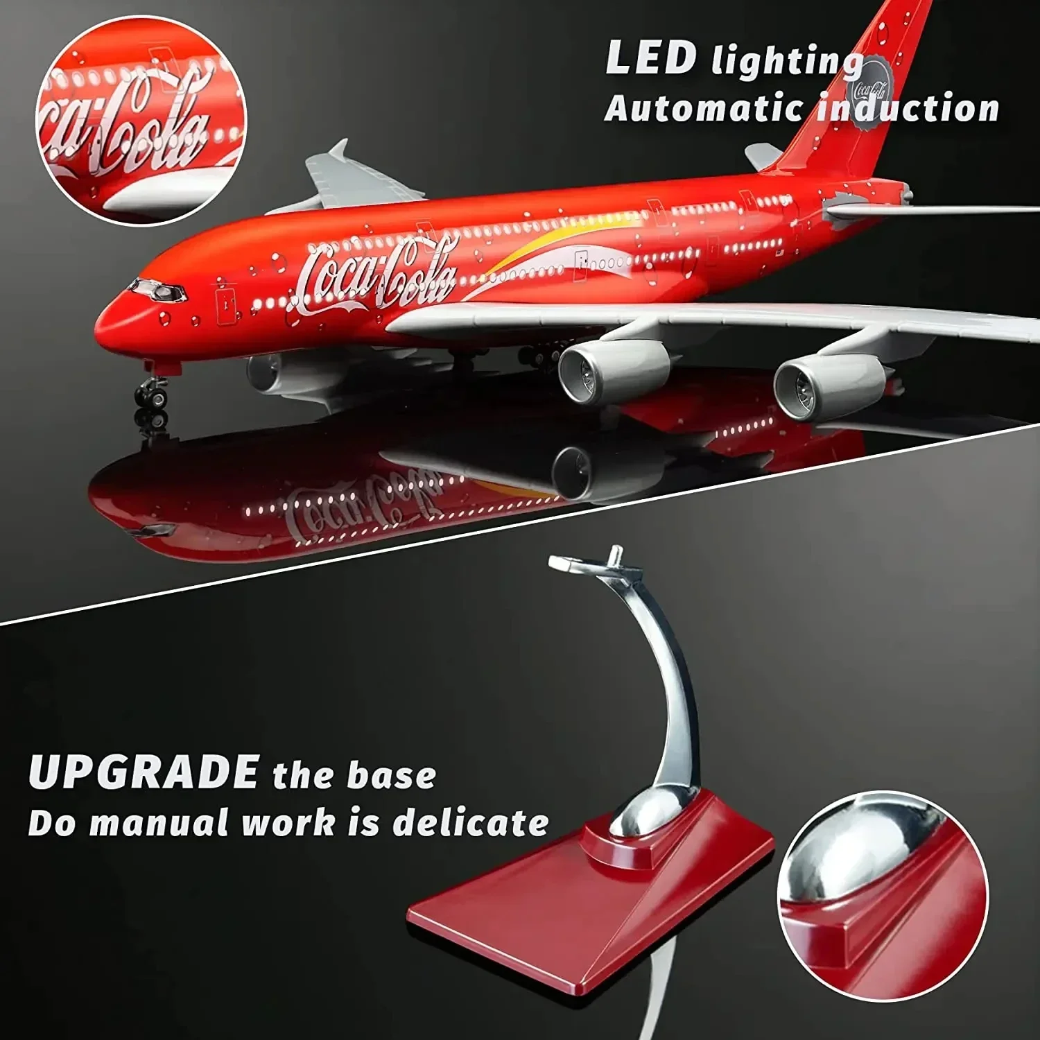 Imagem -04 - France Airline Modelo com Luz Led e Roda Diecast Resina Plástica Avião França Avião A380 Air Escala 160 A380 505 Centímetros