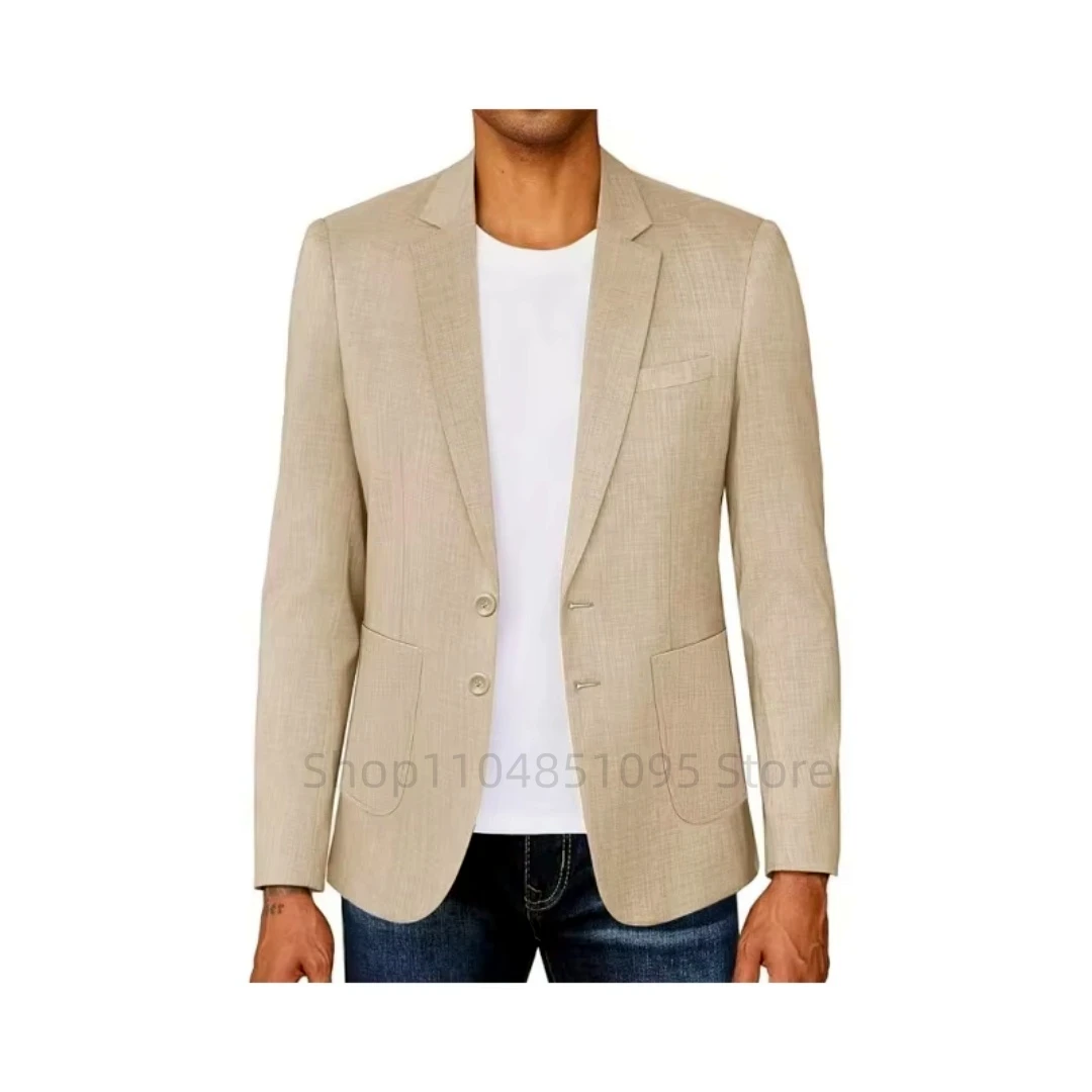 

Casual Beige/Blue Linen Men's Suit Jackets Thin Male Dress Blazer Two Buttons Jacket Handsome Gentleman Summer Suits Coat Tops