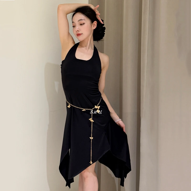 Volwassenen Ballroom Dans Praktijk Pakken Zwart Luipaard Latin Dans Jurk Vrouwen Chacha Samba Latin Dans Jurken Stadium Slijtage SL13197