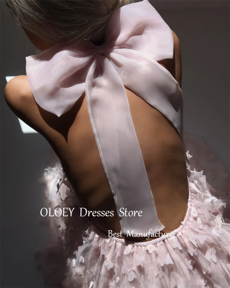 OLOEY-Robe de soirée rose à fleurs 3D, tenue de soirée, de mariage, col haut, mini princesse mignonne, jolie jupe de Rh, quelle que soit la jupe des filles