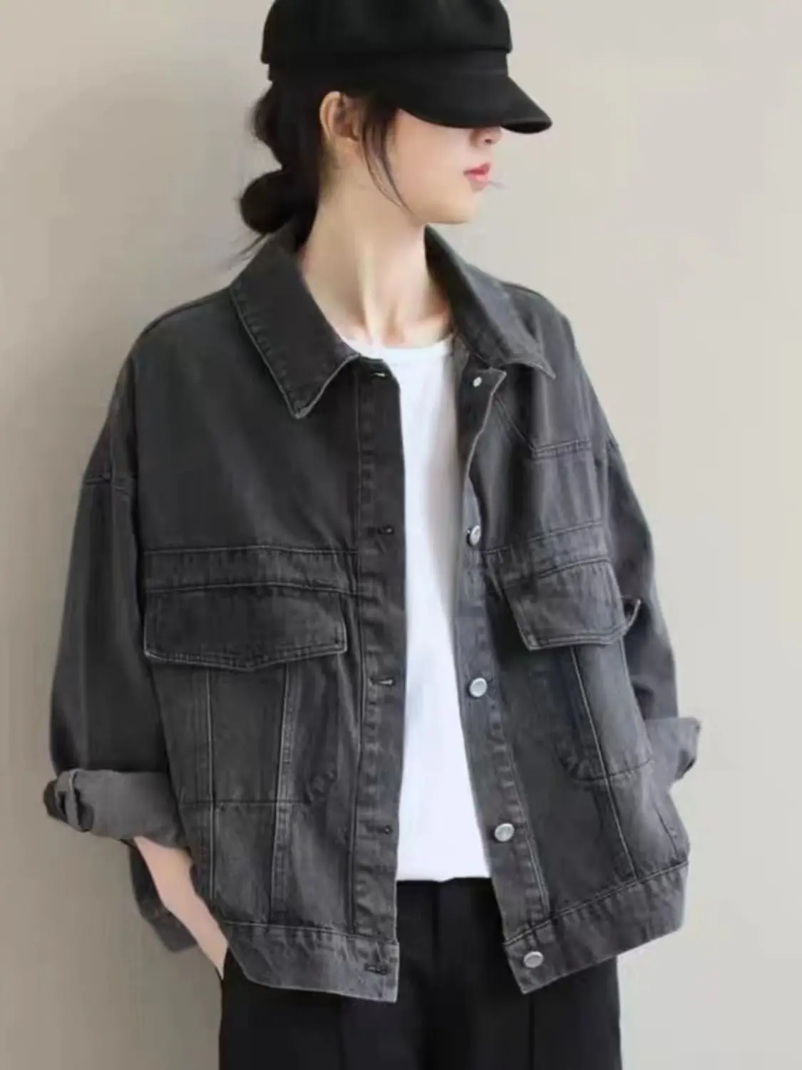 

Свободное женское джинсовое пальто в Корейском стиле Sle BF Wind, повседневный дизайн, универсальное пальто, длинный воротник-свеч, на пуговицах, Jaet