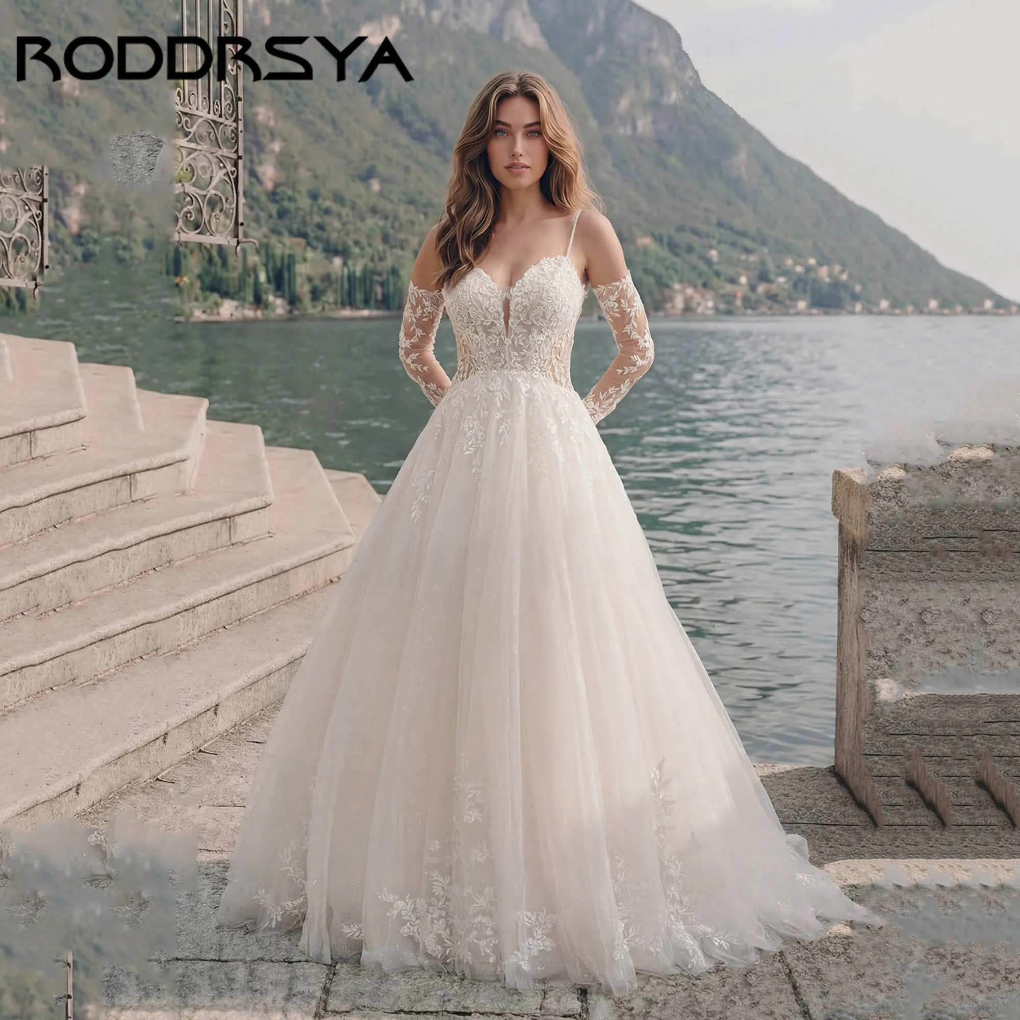 

RODDRSYA Customized Wedding Dress 2026 Luxury Appliques Tulle A-Line Bridal Gown With Detachable Sleeves Backless Robe De Mariee