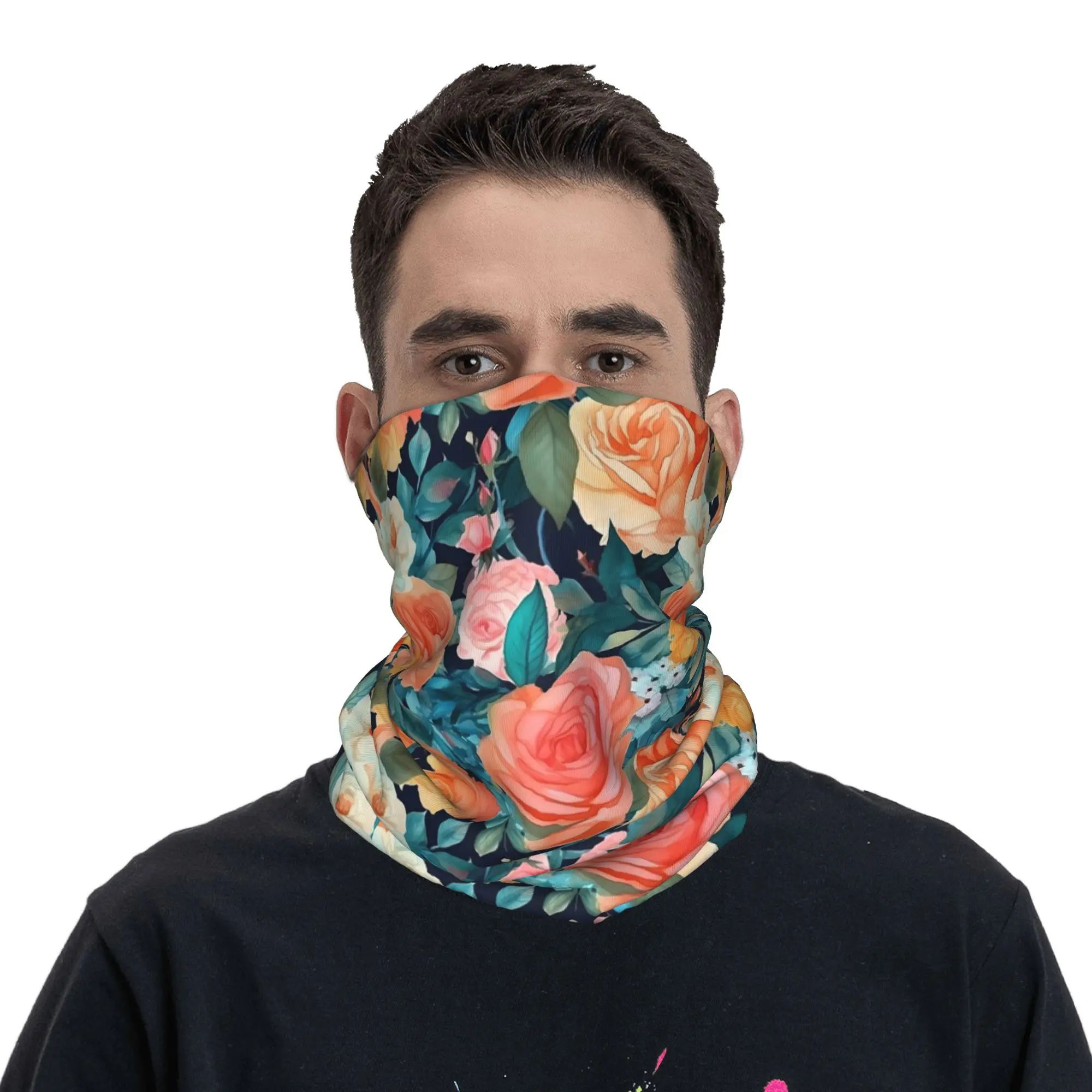 Whimsical Watercolor Rose Garden Bandana Neck Gaiter Printed Wrap Mask Scarf Multifunction Headband Running For Men Women Adult