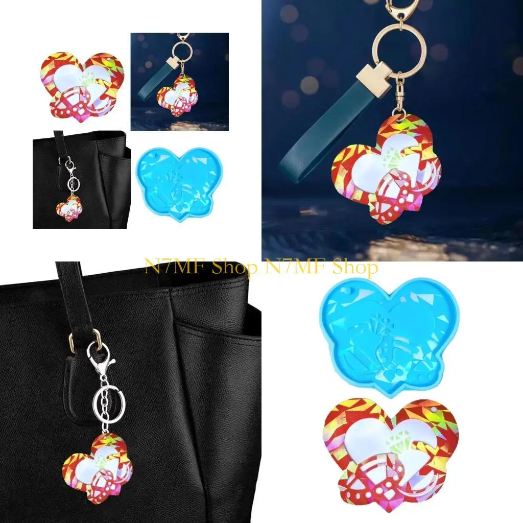 

N7MF Stylish Epoxy Resin Molds Heart Pendant Mold Silicone Material