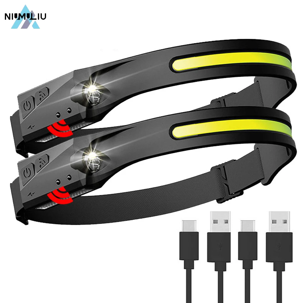 

C2 Induction Headlamp Headlight COB LED Camping Fishing Head Lamp Light Built-in Battery Flashlight USB Rechargeable Head Torch