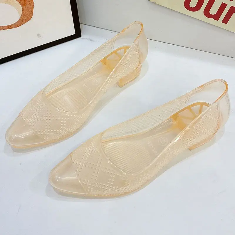 FHANCHU 2023 New Women Crystal Sandals,Summer Jelly Shoes,Soft Bottom,Close Pointed Toe,Slip On,Korea Blue,Pink,Gold,Dropship