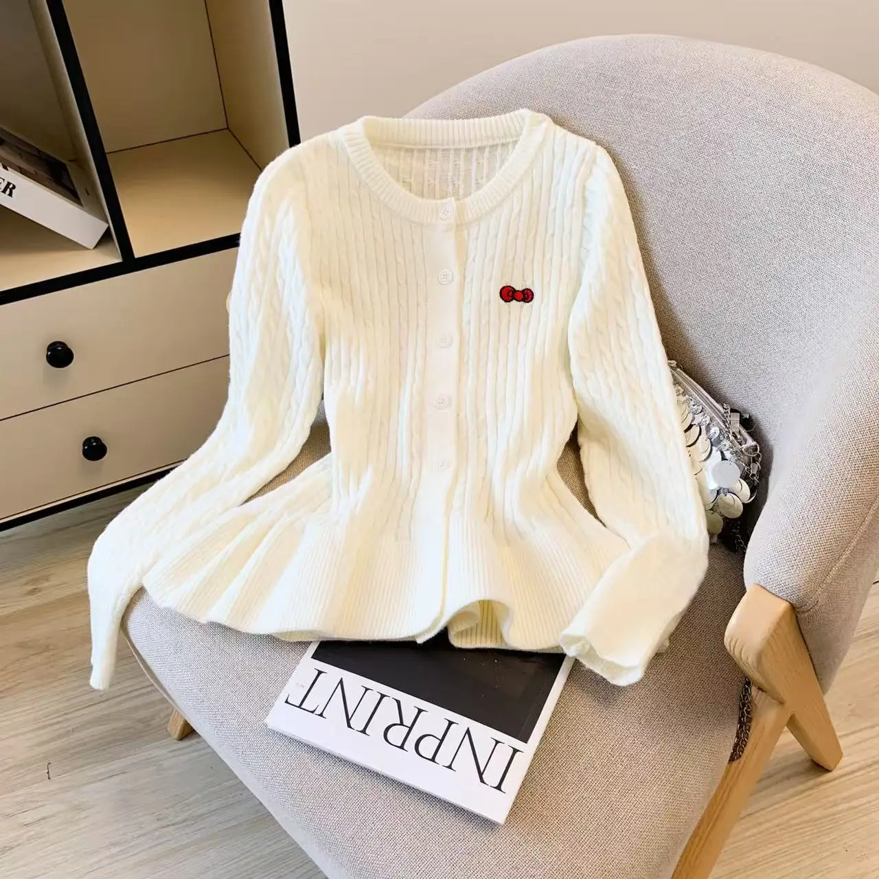 

Шикарный корейский вязаный открытый кардиган, женский круглый свитер Ne, облегающий осенне-зимний модный длинный сарафан с застежкой на талии...